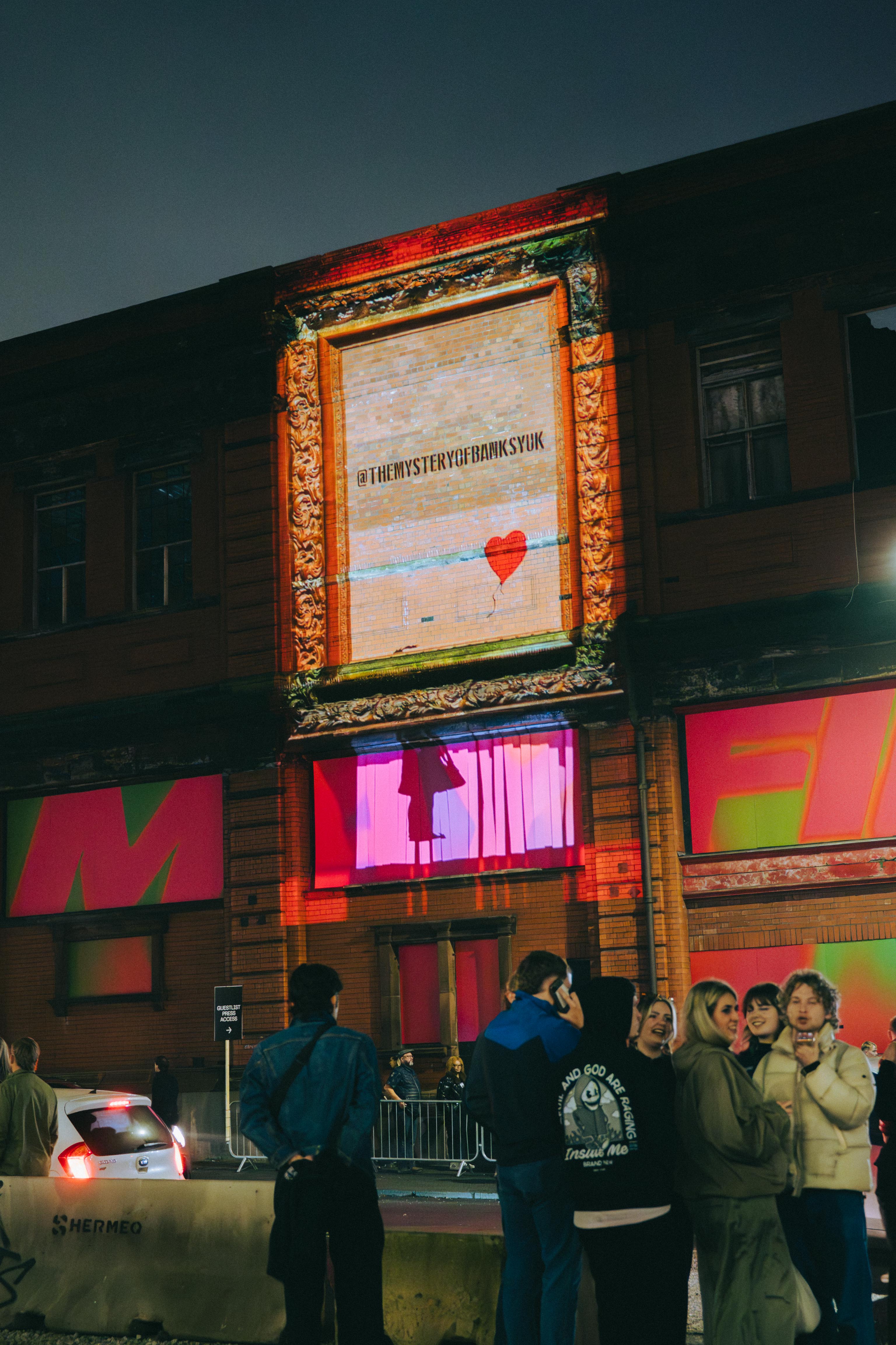 Projections in Manchester to announce The Mystery of Banksy exhibition