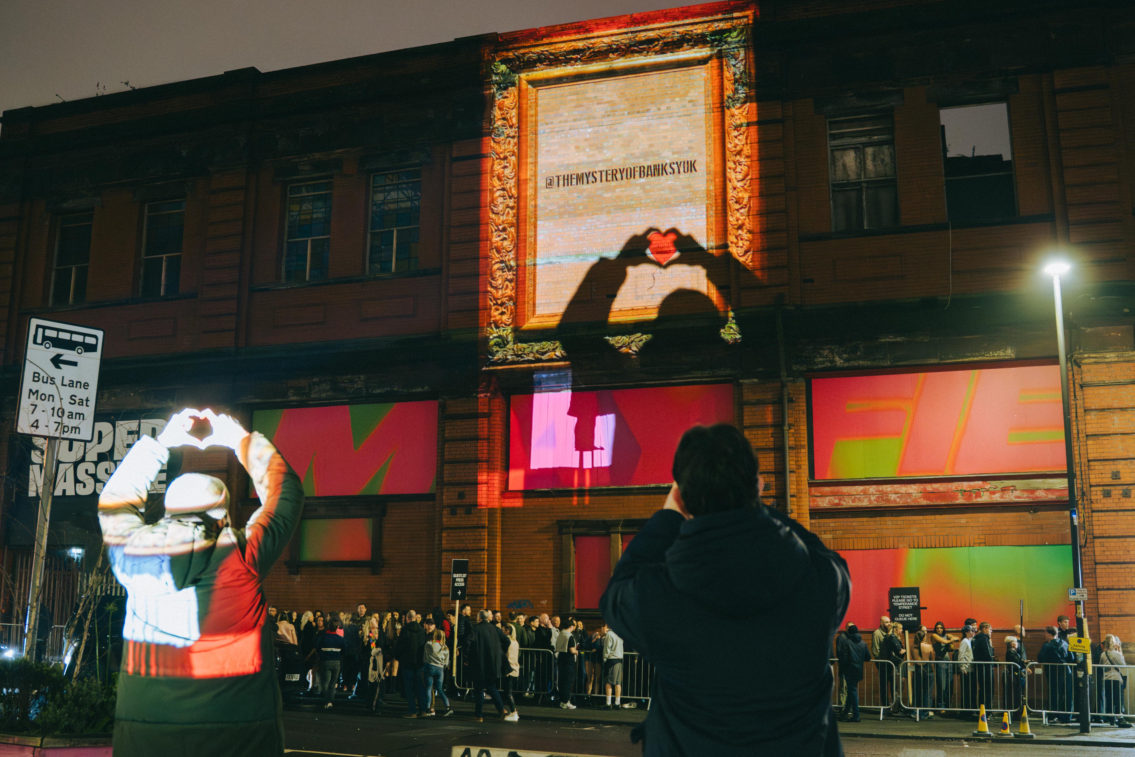 Projections in Manchester to announce The Mystery of Banksy exhibition