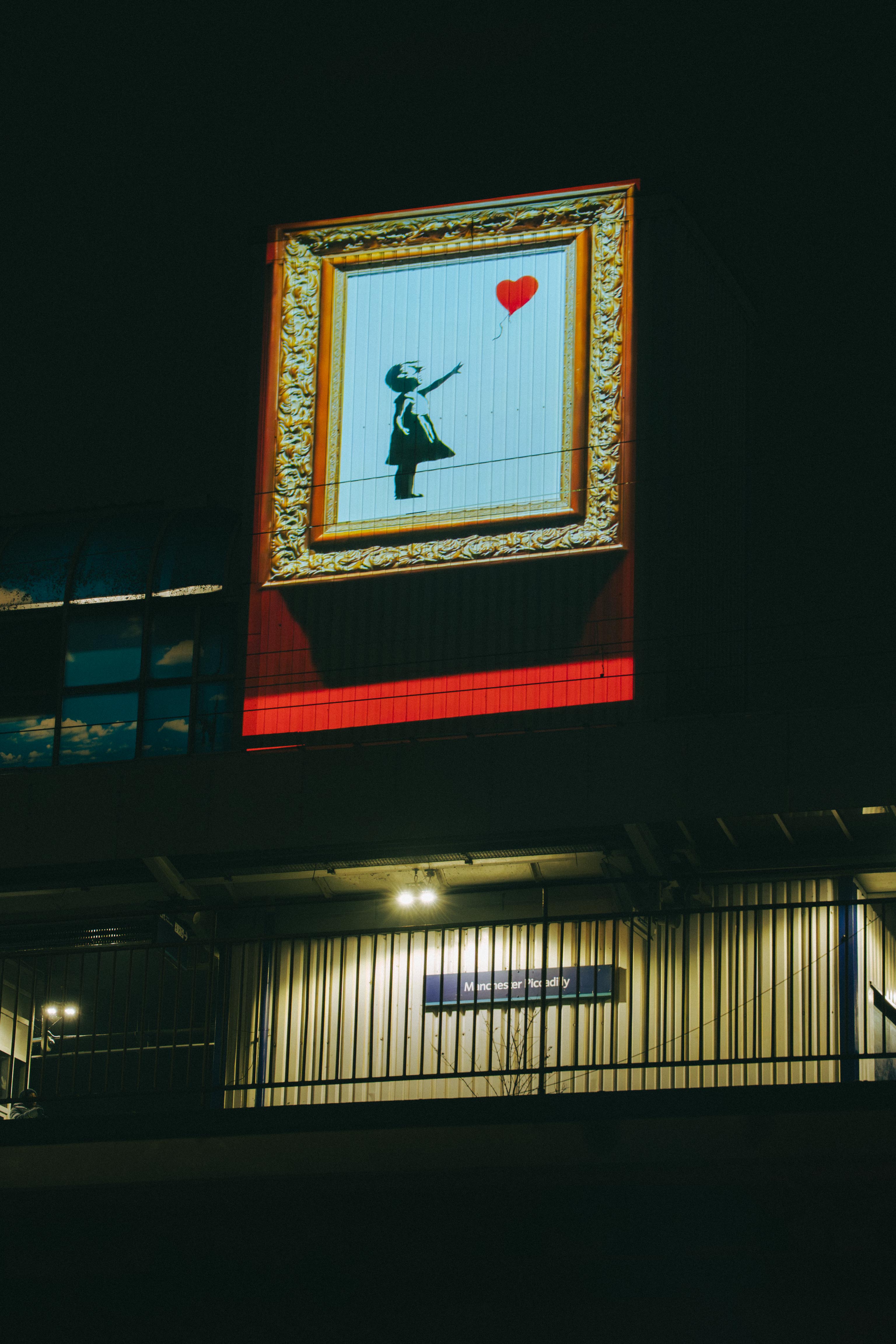 Projections in Manchester to announce The Mystery of Banksy exhibition