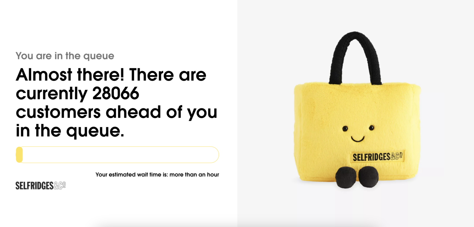 The current queue on the Selfridges website for the Jellycat exclusive