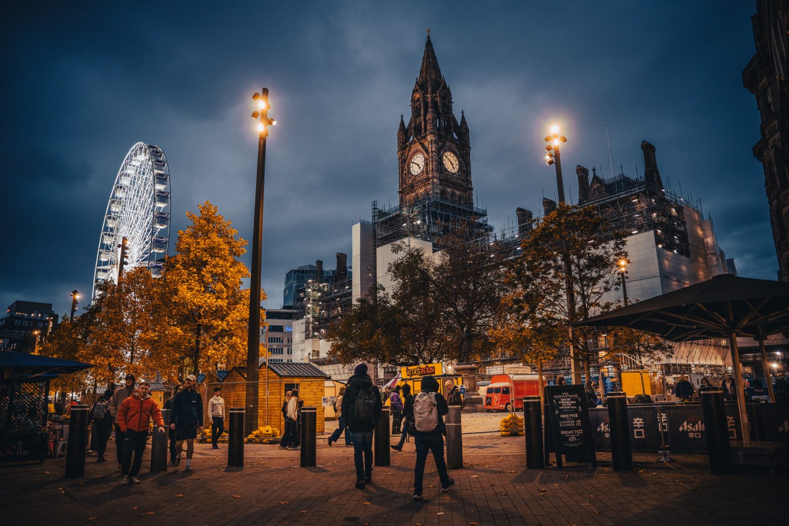 Scaffolding around the Manchester Town Hall is slowly coming down
