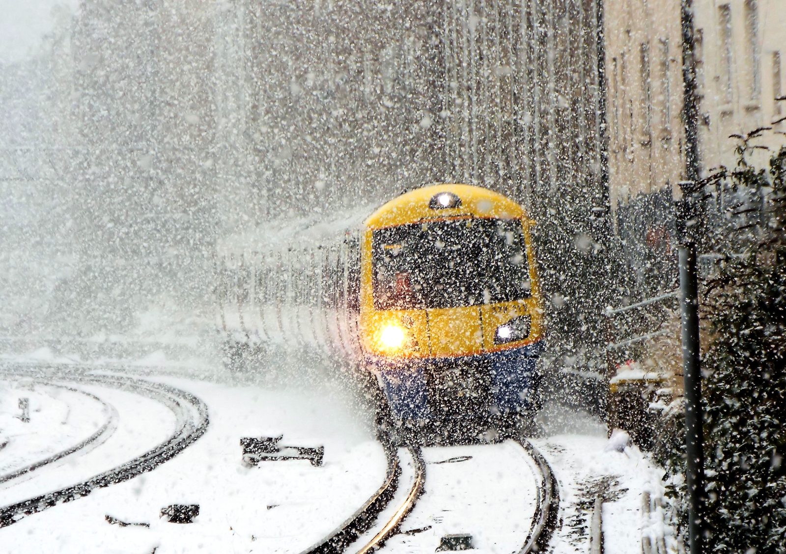 Train travelling in the snow