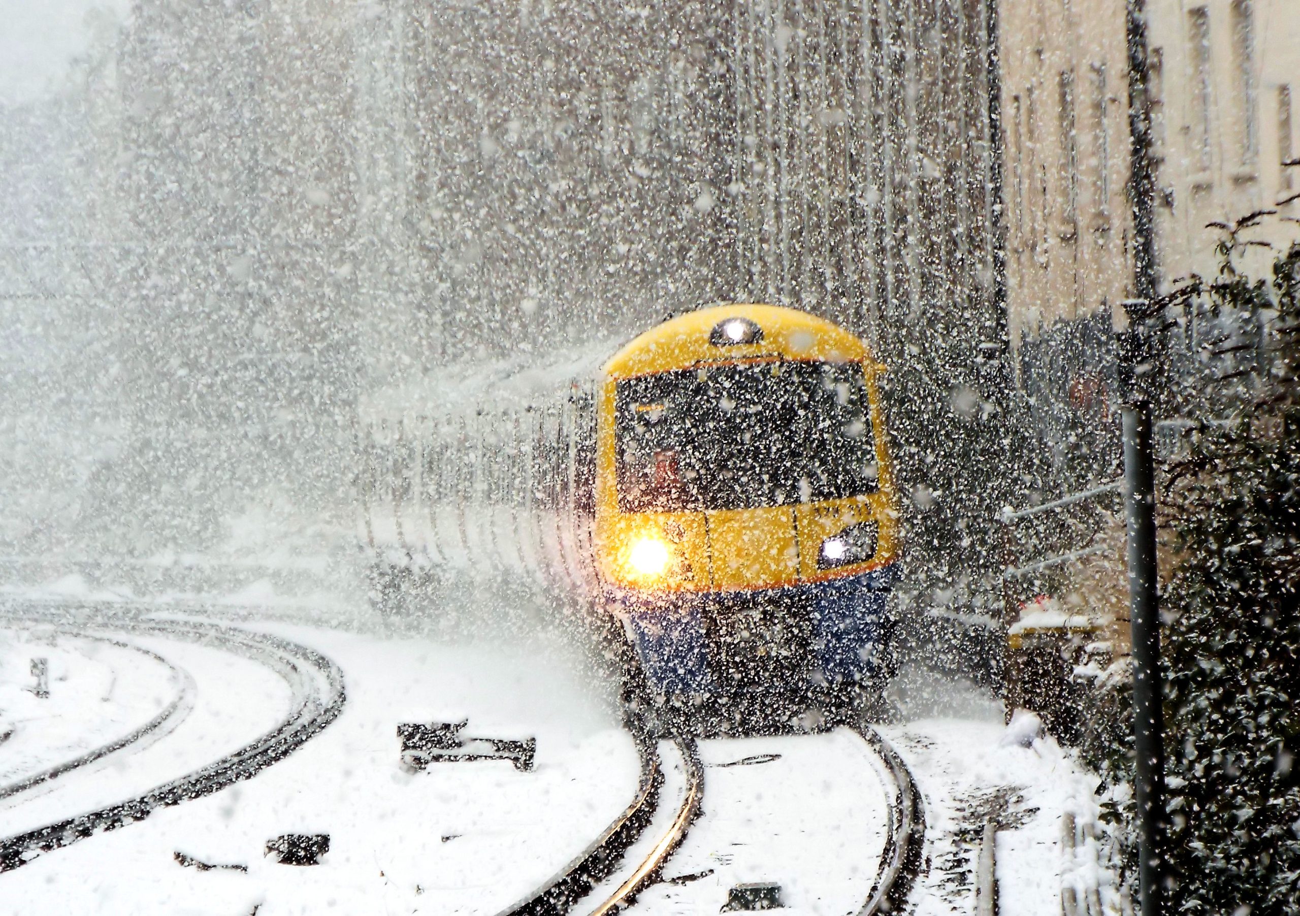 Train travelling in the snow