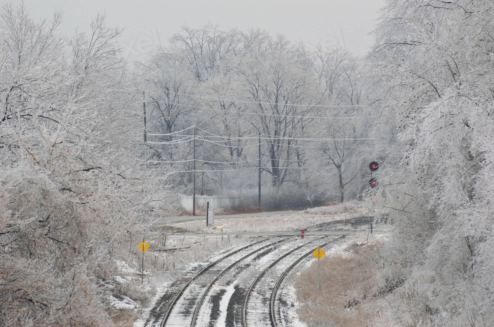 Train tracks in the snow