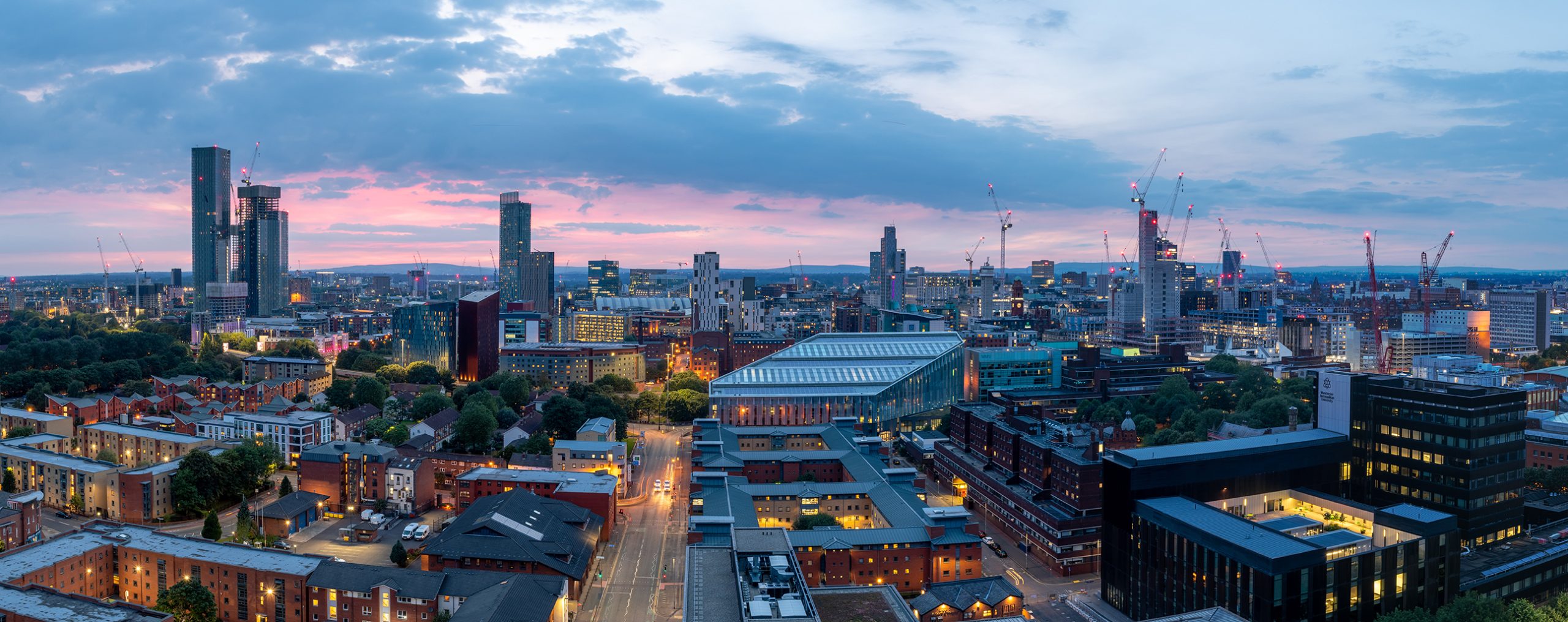 Manchester city centre skyline at dusk