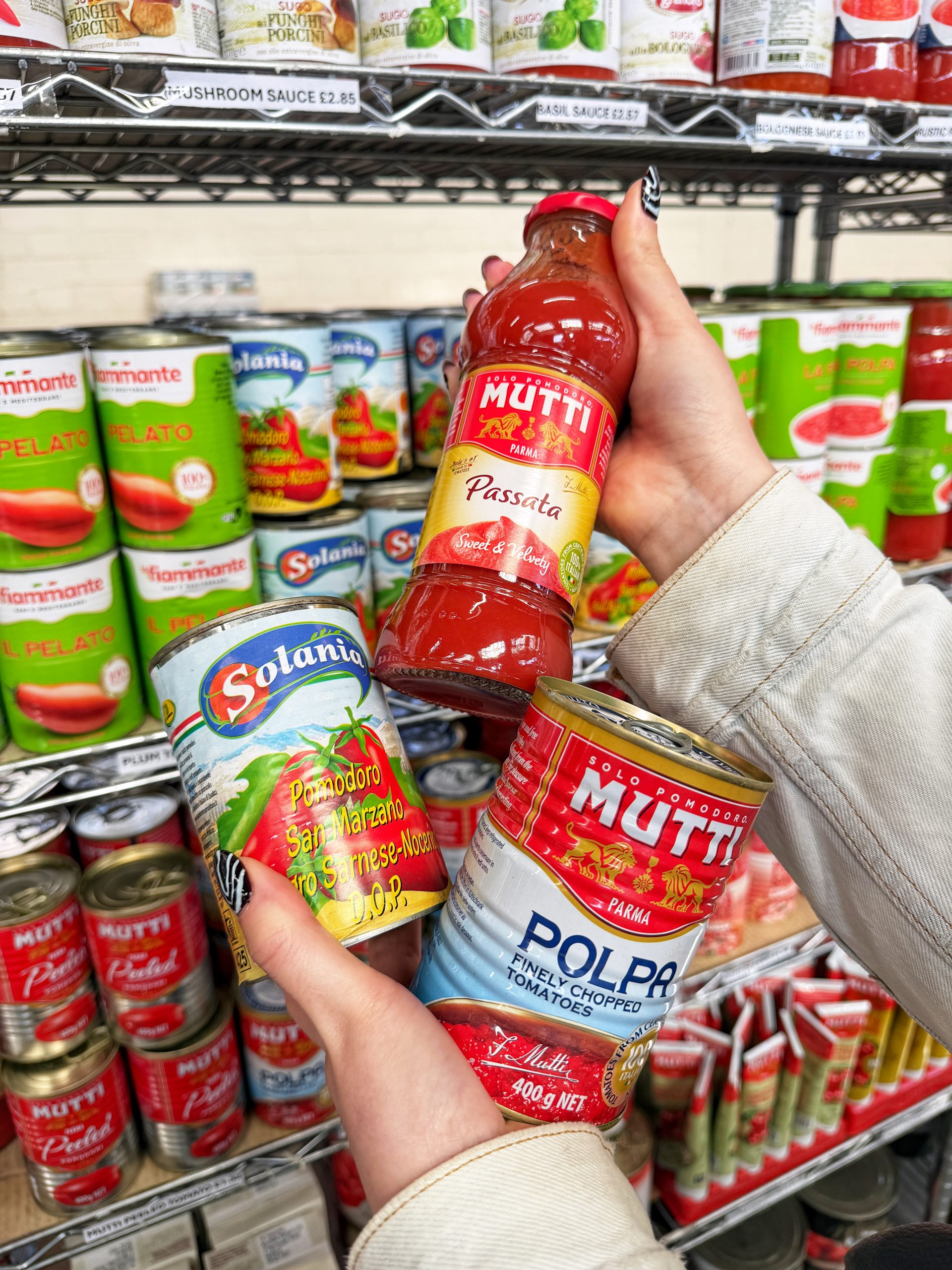 You can pick up top-quality Italian produce like tinned tomatoes