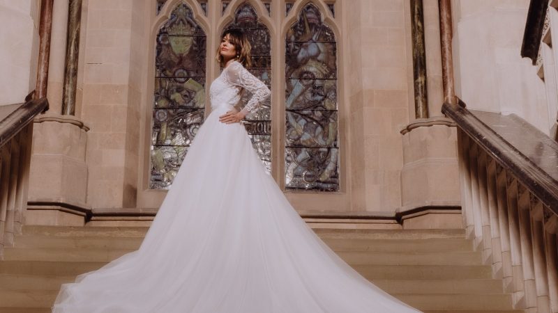 A bride on the grand staircase at Rochdale Town Hall. The famous venue hosts Rochdale Wedding Show on 17 May